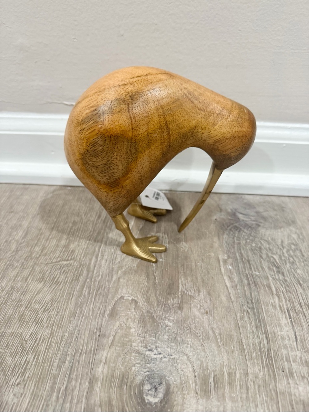Crate & Barrel Mango Wood Brass Kiwi Bird Figurine Adjustable Boho Decor